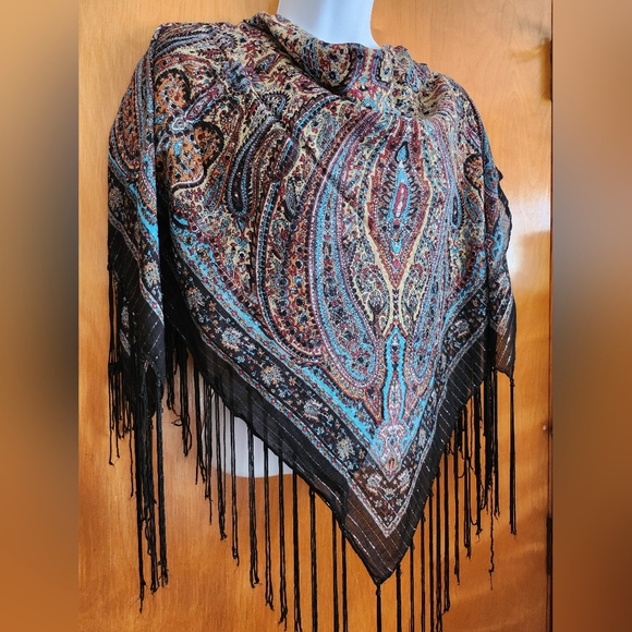 India Bohemian Paisley Fringe Shawl Cotton - Picture 3 of 9